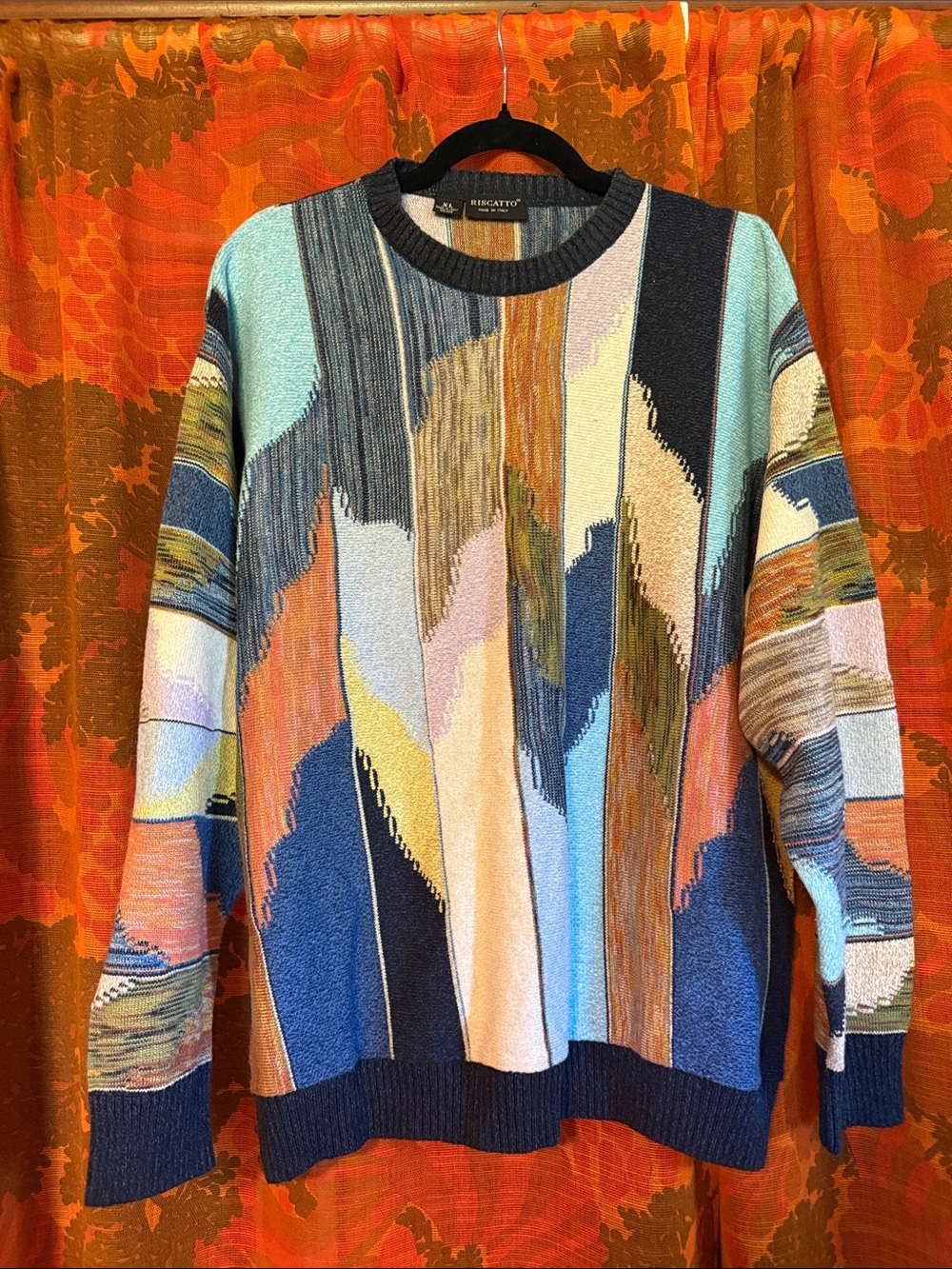 Vintage Multicolor Abstract Knit Crewneck Sweater - Men